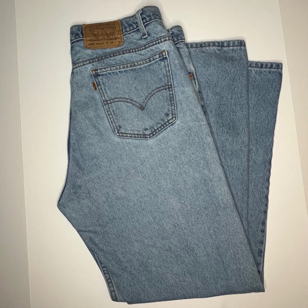 Levis Vnt‎ 505 Regular Fit Straight Leg Jeans Light Wash Orange Tab Mens 38x32
